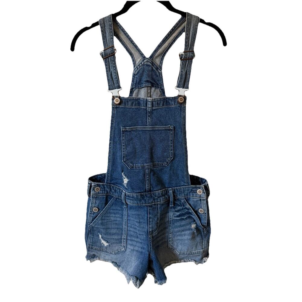 Hollister Womens Small Boyfriend Short Overalls Denim Jean Blue Vintage Stretch